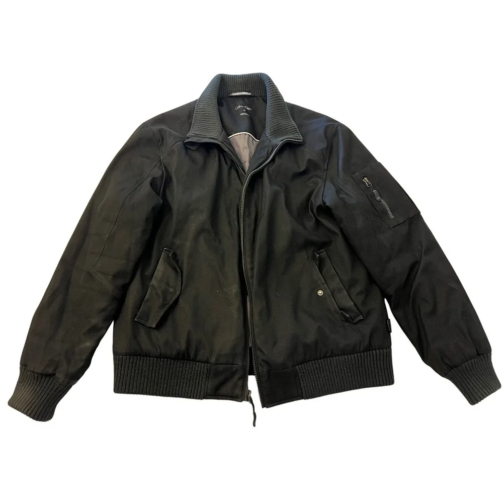 Calvin Klein Mens Bomber Jacket Black Water Resistant Wind Protection Size M